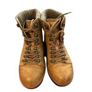 MIA Women's Brown Lace-Up Ankle Booties with Knit Cuff‎ Casual Fall